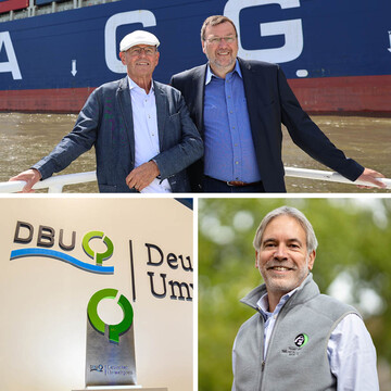 Trger des Deutschen Umweltpreises 2022 der DBU: Die beiden Ingenieure Friedrich Mewis (oben links) und Dirk Lehmann sowie der Biologe Christof Schenck (unten).