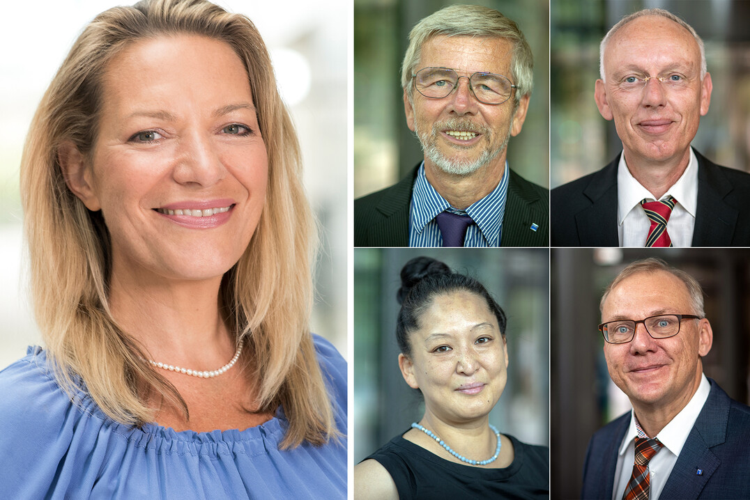 Die Bremer Meeresbiologin Prof. Dr. Antje Boetius (l.) und ein interdisziplinäres Abwasser-Expertenteam aus Leipzig (o.v.l.: Dipl.-Ing. Wolf-Michael Hirschfeld, Dr. Manfred van Afferden, Dr. Mi-Yong Lee, Prof. Dr. Roland A. Müller) teilen sich in diesem Jahr je zur Hälfte den Deutschen Umweltpreis der Deutschen Bundesstiftung Umwelt (DBU).