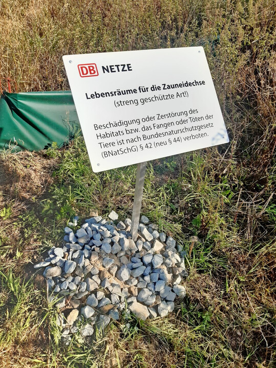 Mit Schildern weist das Team auf Ersatzhabitate hin.