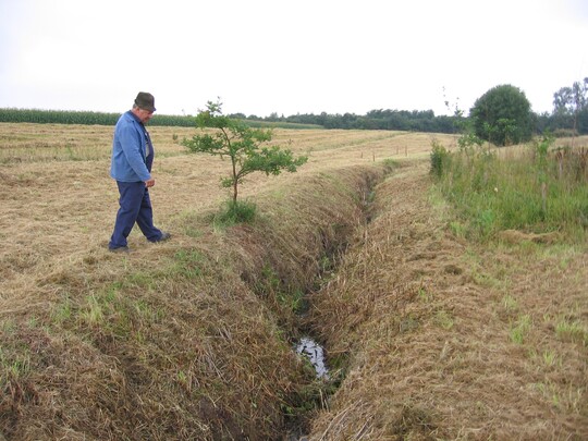 Abb. 2:Der Eichbach vor der Renaturierung: gestreckter Lauf mit etwa 1 m Tiefe und mit einer Bordbreite von 1,5 m.