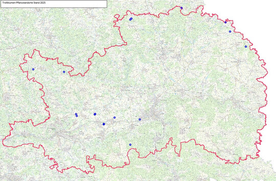 Abb. 1: Pflanzstandorte der Trollblume im Ostalbkreis