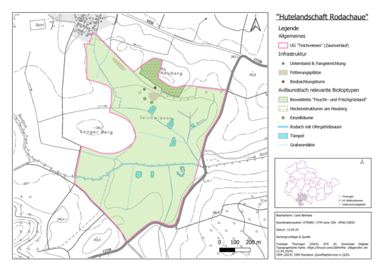 Abb. 2: Lage des ganzj�hrig beweideten Untersuchungsgebiets �Hutelandschaft Rodachaue� und relevante Biotoptypen