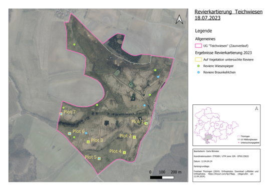 Abb. 3: Lage der Vegetationsaufnahmen w�hrend der Revierkartierung