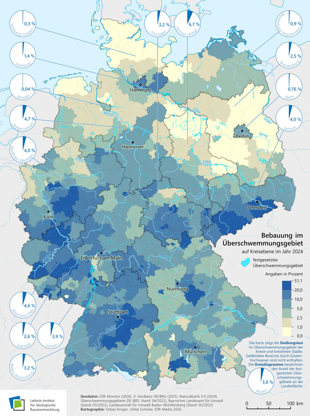 Karte der Bebauung im Überschwemmungsgebiet