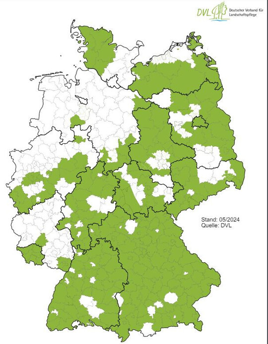 Abb. 2: Verbreitung der Landschaftspflegeverbände und vergleichbarer Organisationen in Deutschland (Stand April 2024). Landschaftspflegeverbände sind in allen Flächenbundesländern vertreten.