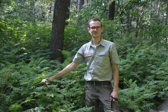 Moritz Becker in einem Meer aus Sibirischer Fiederspiere