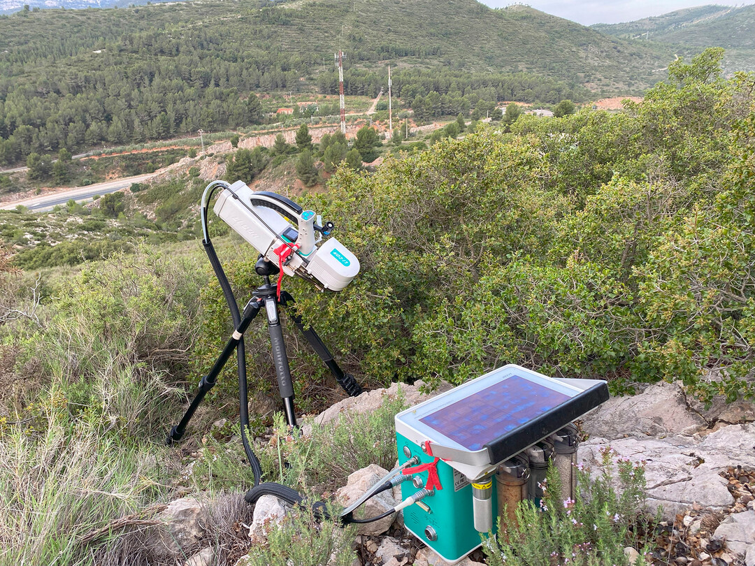 Licor-Gert zur Messung des Gasaustauschs im Blatt in einem Wald aus Kermes-Eichen in Spanien (Valencia)