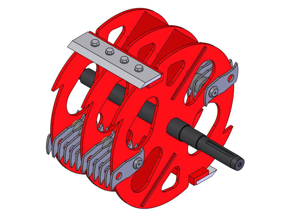 Der anhngermobile Bioshredder R280 (Stammdurchmesser max. 150 mm) vom Hersteller Negri. Auf seinem Hackrotor arbeitet eine Kombination aus Messern und Hmmern.