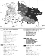 Abb. 1: Das Untersuchungsgebiet des niedersächsischen Tieflandes mit seinen fünf naturräumlichen Großregionen und 41 naturräumlichen Haupteinheiten (Meynen & Schmithüsen 1953-1962, modifiziert nach NLÖ 1993). Bezugssystem: Deutsches Hauptdreiecksnetz (DHDN, Gauss-Krüger, Zone 3).