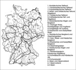 Abb. 1: Sechs Vorkommensgebiete entsprechend dem Leitfaden des BMU mit weiterer Untergliederung nach Schmidt & Krause (1997). Quelle: verändert nach Seitz et al. (2005).