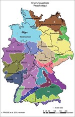 Abb. 4: Räumliche Verteilung der 22 Ursprungsgebiete für Regiosaatgut (FLL 2014).