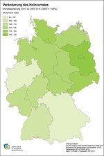 Abb. 3: Veränderung des Holzvorrats (2012 zu 2002 in % , 2002=100 % ).Change of timber-growing stock (2012 to 2002 in % , 2002 = 100 % ).