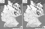 Abb. 3: Verbreitung der Tundra-Saatgans (Anser fabalis rossicus) im November (a) und Januar (b) in Deutschland 2000–2005. Download der Farbversion ebenso wie der weiteren Verbreitungskarten unter www.nul-online.de Service Download.