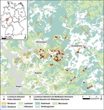 Abb. 1: Untersuchungsgebiet mit Lockstock- und Fallenstandorten.<br/ >Investigation area and location of lure sticks and traps.