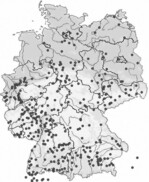 Abb. 4: Fundmeldungen des Nachtkerzenschwärmers (Proserpinus proserpina) in der Bundesrepublik Deutschland im Zeitraum 2000–2010 (Quelle: www.science 4you.org).