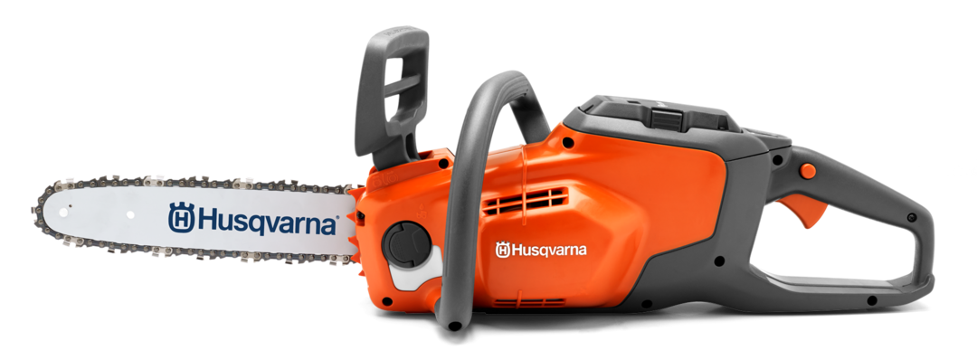   Husqvarna-Akku-Kettensge 120i mit der bei Hobbykettenteilung blichen Ein-Niet-Schwertsternbefestigung