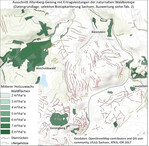 <strong>Abb. 8: </strong> Potenzieller Holzzuwachs von naturnahen Waldflächen in einem Teil des Untersuchungsgebiets. © Ralf-Uwe Syrbe Potential timber growth of near-natural forests in a part of the study area.