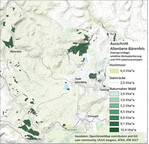 <strong>Abb. 11: </strong>Kohlenstoff-Aufnahmevermögen ausgewählter Biotoptypen im Osterzgebirge. © Ralf-Uwe Syrbe Carbon storage of the habitat types forest, peat bog and clearance cairn.