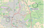 Abb. 1: Lage der Untersuchungsgebiete „Haarenniederung" und „Moorplacken" im Oldenburger Stadtgebiet in Openstreetmap (Linzenz CC-BY-SA 2.0).
Location of the investigation sites "Haarenniederung" and "Moorplacken" in the municipal area of the town of Oldenburg. Based on www.openstreetmap.de (licence CC-BY-SA 2.0).