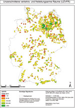 <strong>Abb. 3: </strong>Unzerschnittene verkehrs- und freileitungsarme Räume in Deutschland (eigene Darstellung). Undissected areas with low traffic and few overhead lines in Germany (own graph).