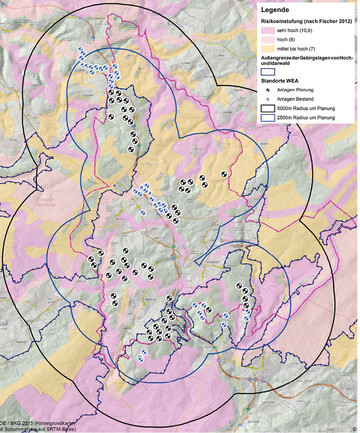 Abb.1: Flchen mit hoher Landschaftsqualitt innerhalb des Planungsraums, gem Risikoanalyse von Fischer (2012).