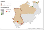 <strong>Abb. 4: </strong>Wochenstubenkolonien der Bechsteinfledermaus(Myotis bechsteinii) in gemeldeten Natura-2000-Gebieten in den naturräumlichen Haupteinheiten Nordrhein-Westfalens. Nursery colonies of Bechsteins bat (Myotis bechsteinii) in reported Natura-2000 sites in the principal natural physical-geographical units of North-Rhine Westphalia.