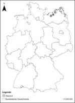 Abb. 1 : Standorte der revitalisierten Feldsölle (R) in Mecklenburg-Vorpommern.A = Sölle R1–R9 bei Selow,B = Sölle R10–R14 bei Groß Viegeln undC = Sölle R15–R19 bei Brünkendorf