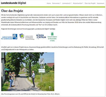 Abb.1: „ber das Projekt“. Webauftritt des Forschungsvorhabens „Landeskunde Digital“. Quelle: www.landeskunde-digital.de
