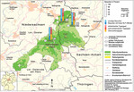 <strong>Abb. 1: </strong>Befragungsstandorte im Nationalpark Harz und Anteile der Besuchertypen. Survey points in Harz National Park and shares of visitor types.