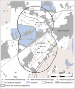 Abb. 1: Untersuchungsgebiet mit den Standorten der Windenergieanlagen (Inbetriebnahmejahr WEA alt: 2000; WEA Nord und Süd 1: 2011 sowie WEA Süd 2: 2016).