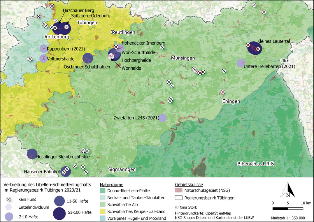 Abb.�5: Karte mit aktuellen und historischen Fundstellen des Libellen-Schmetterlingshafts im Untersuchungsgebiet