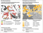 Abb. 1: Bestandsaufnahme sowie quantitative und monetäre Bewertung von zwei ausgewählten ÖSL, a) Klimaschutzleistung und b) Regulierung von Wassererosion – Beispielkarten aus der Befragung.