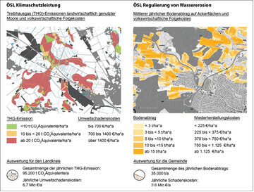 Abb. 1: Bestandsaufnahme sowie quantitative und monetre Bewertung von zwei ausgewhlten SL, a) Klimaschutzleistung und b) Regulierung von Wassererosion  Beispielkarten aus der Befragung.