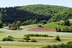 Die biologische Vielfalt im Boden landwirtschaftlich genutzter Wiesen und Weiden ist am höchsten, wenn diese von viel Wald mit altem Baumbestand umgeben sind (im Bild: Schwäbische Alb).