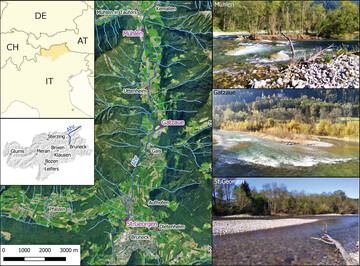  Abb. 1: Untersuchungsabschnitte des Makrozoobenthos entlang der Unteren Ahr in Sdtirol (Norditalien). 