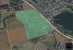 Abb. 1: Flugplan im Renaturierungsbereich an der Lippe in Paderborn-Sande (grüne Fläche = Befliegungsgebiet, gepunktete Linie = Fluglinie mit Punkten der Fotostandorte). Verwendete App: DJIFlightPlanner 2023
