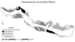 Abb. 3: Risikopotenzial, aggregiert aus den Ergebnissen der Teilkriterien und daraus abgeleitete prioritäre Flächen.