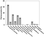 Abb. 3: Flächenanteile der Vegetationstypen im Polder Jargelin im Jahr 2007 (vgl. Abb. 2) mit Flächenanteilen von Eleocharis palus tris = 0 %, Juncus effusus = 0,3 %, Lemnaceae = 1,0 %, Schwimmblattfluren = 0,05 %, offener Wasserfläche = 1,5 %, Sonstiges = 1,2 %.